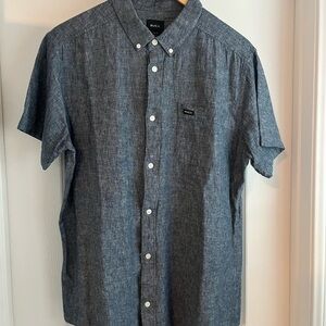 RVCA Men's Large Casual Dark Blue Denim Style Button Down L Shirt